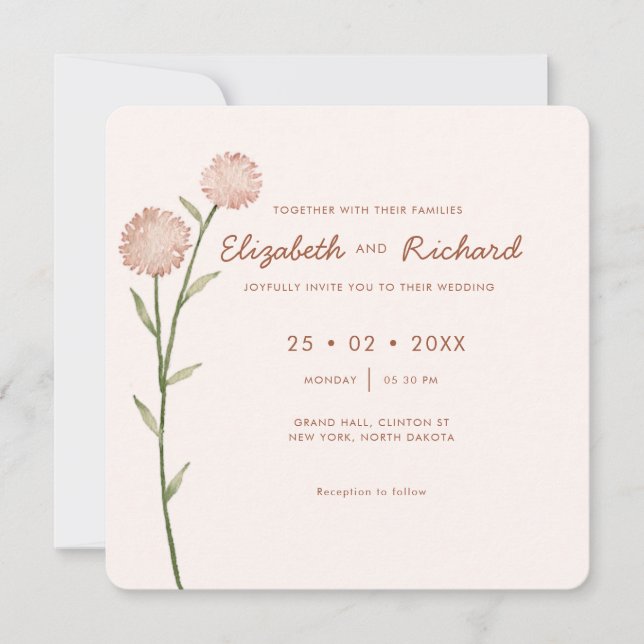 Invitación Boda Mínimo De Flor Floral De Tono Dúo (Anverso)