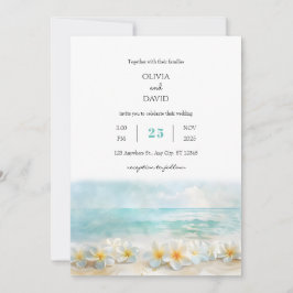 Invitación Boda Mínimo de Flores de Plumeria de Mar Turquesa