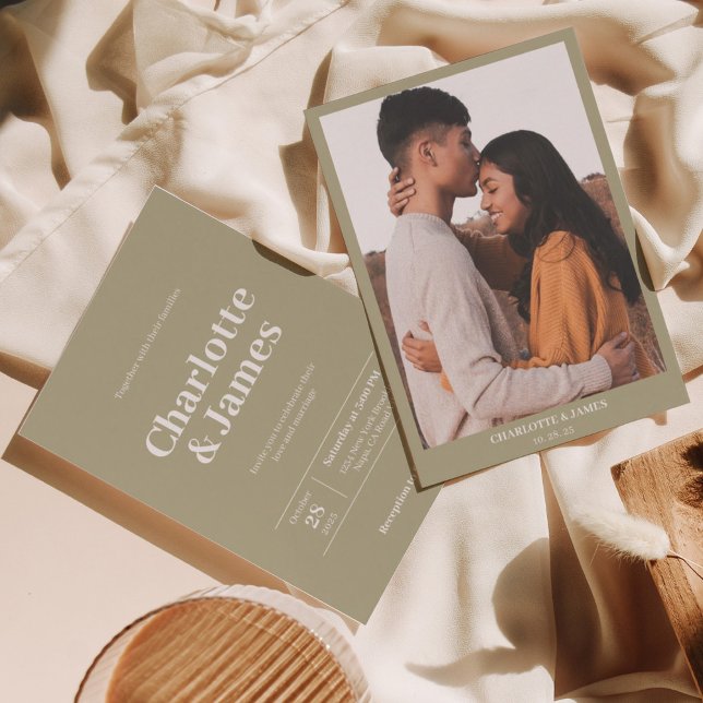 Invitación Boda mínimo de guión gráfico verde retro Sage (Subido por el creador)