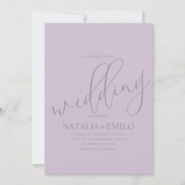 Invitación Boda Mínimo de Guión Muerto de Lavanda Moderna (Anverso)