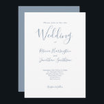 Invitación Boda mínimo de guiones azul turbio<br><div class="desc">Esta tarjeta de Invitación a la Boda, de diseño sencillo y elegante, presenta un diseño tipográfico moderno y minimalista con una combinación de colores polvorientos azules. Listo para su personalizar con los detalles de su día especial. Por favor, navegue por la suite Boda de escritura moderna Dusty Blue para ver...</div>