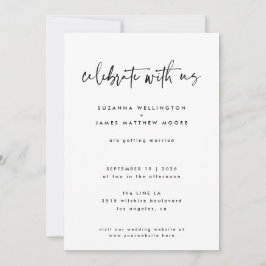 Invitación Boda mínimo de guiones de caligrafía blanca negra