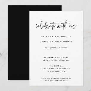 Invitación Boda mínimo de guiones de caligrafía blanca negra
