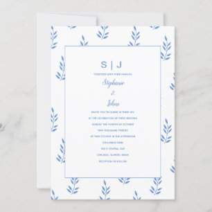 Invitación Boda mínimo de la hoja azul de Cornflower