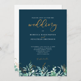 Invitación Boda mínimo de la Marina de Oro Eucalyptus Leaf