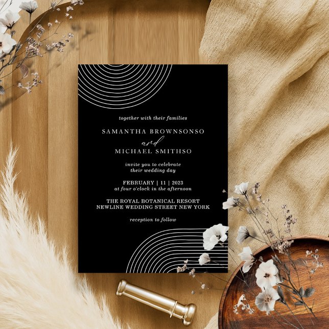 Invitación Boda mínimo de línea geométrica en blanco y negro (Subido por el creador)