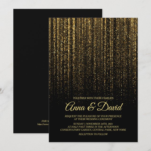 Invitación Boda mínimo de lluvia dorada moderna (Anverso / Reverso)