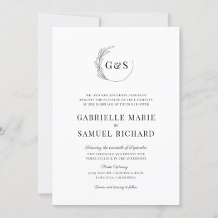 Invitación Boda mínimo de media corteza monograma