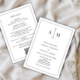 Invitación Boda mínimo de monograma de código QR todo en uno