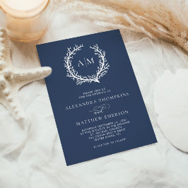 Invitación Boda mínimo de monograma de la Marina Blue Beach