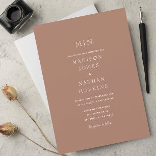 Invitación Boda Mínimo de Monograma Taupe