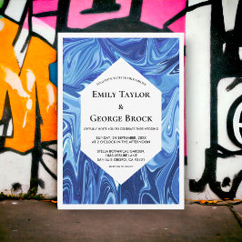 Invitación Boda mínimo de pintura de aceite azul abstracto mo