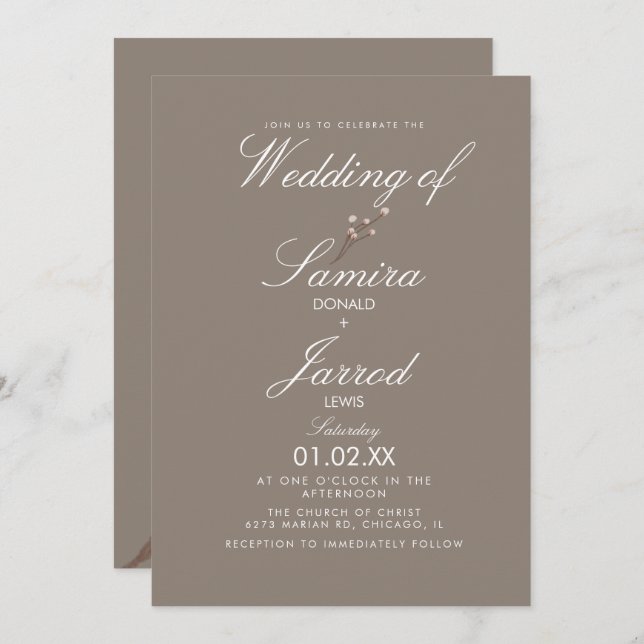 Invitación Boda mínimo de tierra de la planta de algodón (Anverso / Reverso)