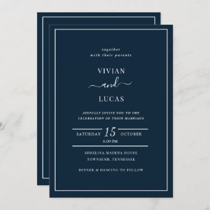 Invitación Boda mínimo del código QR azul de la Marina modern