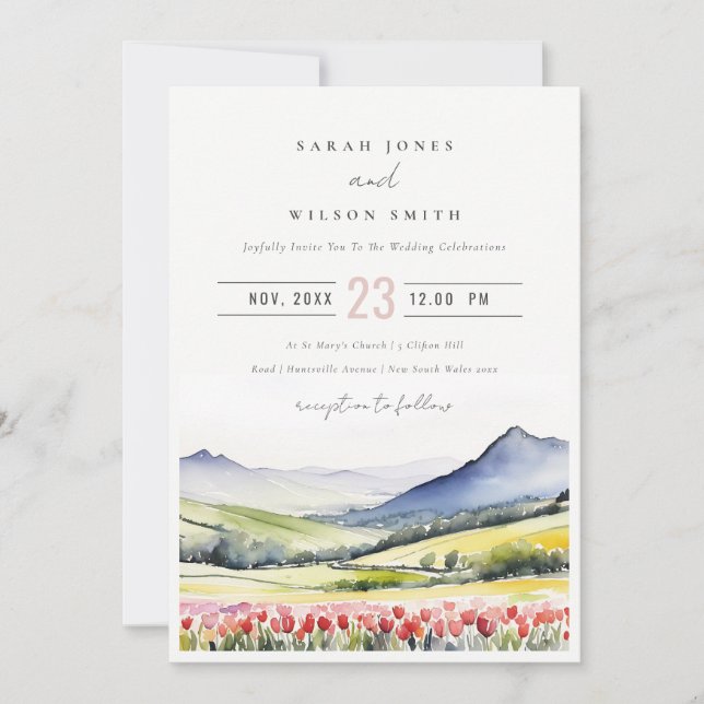 Invitación Boda mínimo del paisaje floral de primavera del pa (Anverso)