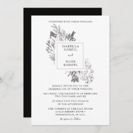 Invitación Boda mínimo floral blanco y negro