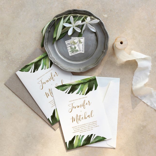 Invitación Boda Mínimo Floral Tropical De Palm Leaf (Subido por el creador)