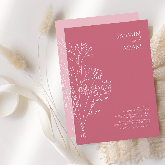 Invitación Boda Mínimo Magenta Pink White Wildflowers (Subido por el creador)