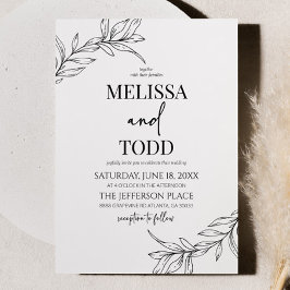Invitación Boda mínimo Minimalista de hoja de la rama blanca