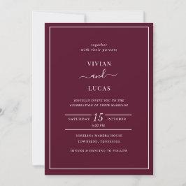 Invitación Boda mínimo moderno de Borgoña