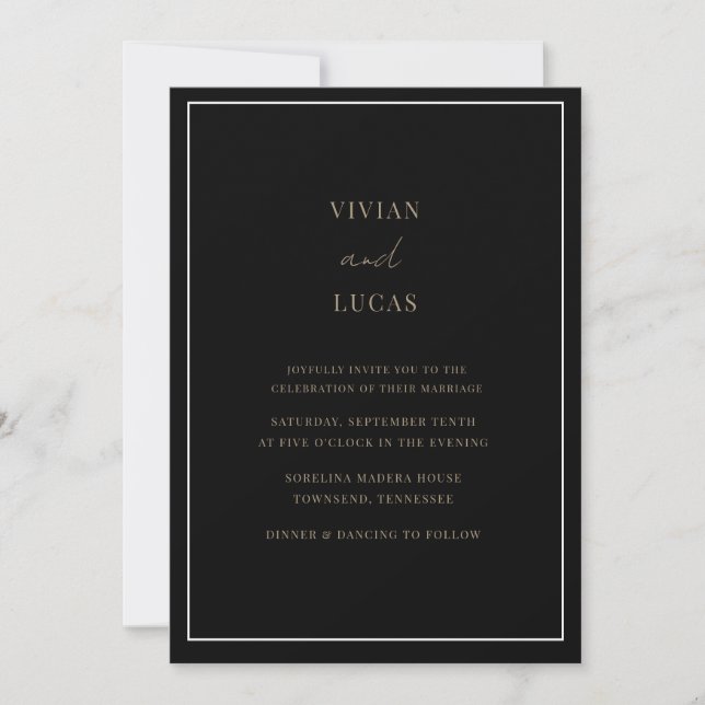 Invitación Boda mínimo moderno de oro negro (Anverso)