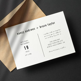 Invitación Boda minimo moderno de tipografía blanca negra