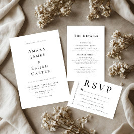 Invitación Boda mínimo moderno en blanco y negro