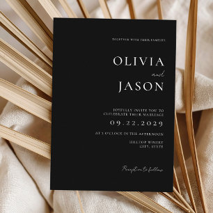 Invitación Boda mínimo moderno en blanco y negro