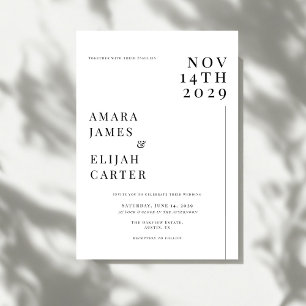 Invitación Boda mínimo moderno en blanco y negro