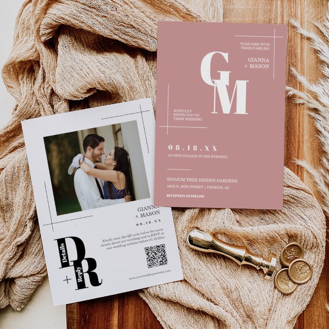 Invitación Boda mínimo moderno rosado simple  QR código (Subido por el creador)