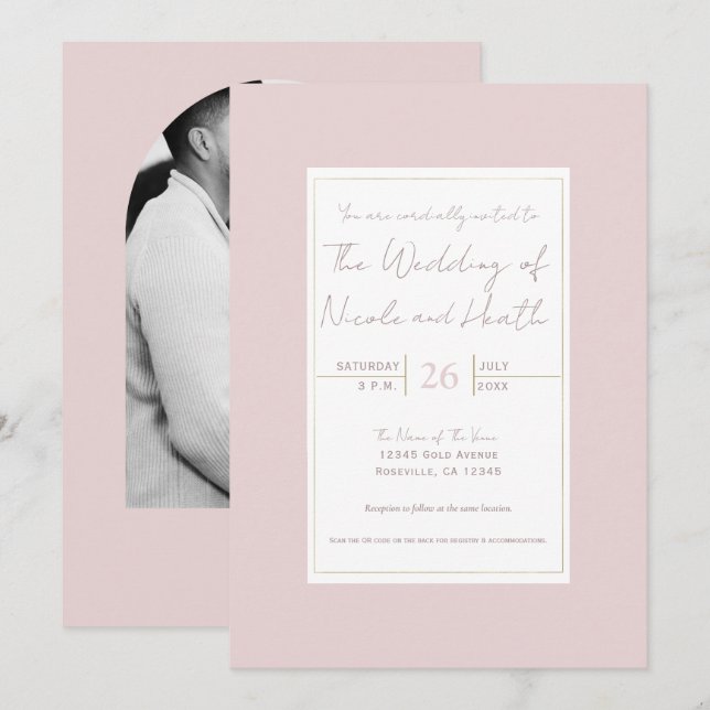 Invitación Boda Mínimo Ostrador Rosa y Oro Moderno (Anverso / Reverso)