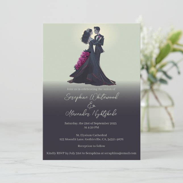 Invitación Boda mínimo para los amantes góticos románticos (Anverso de pie)