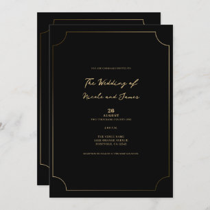 Invitación Boda Mínimo Sofisticado de Oro y Negro