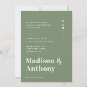 Invitación Boda Mínimo Verde de Monograma