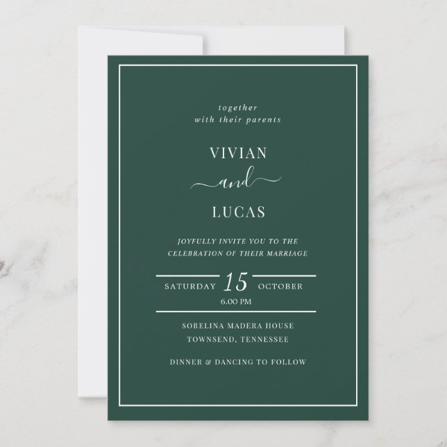 Invitación Boda Mínimo Verde Esmeralda Moderno (Anverso)