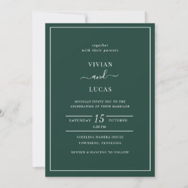 Invitación Boda Mínimo Verde Esmeralda Moderno