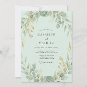 Invitación Boda Mint con Hojas de Oro