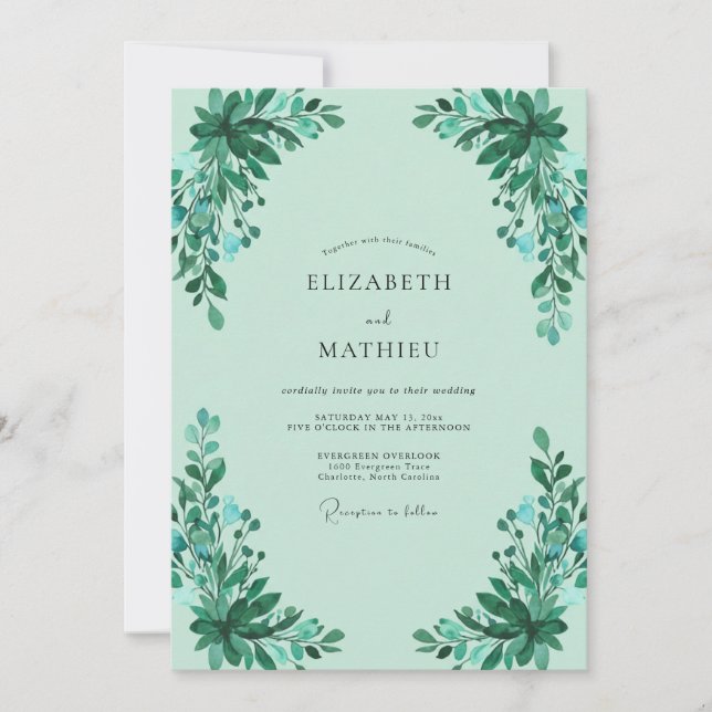 Invitación Boda Mint Emerald Frondoso (Anverso)