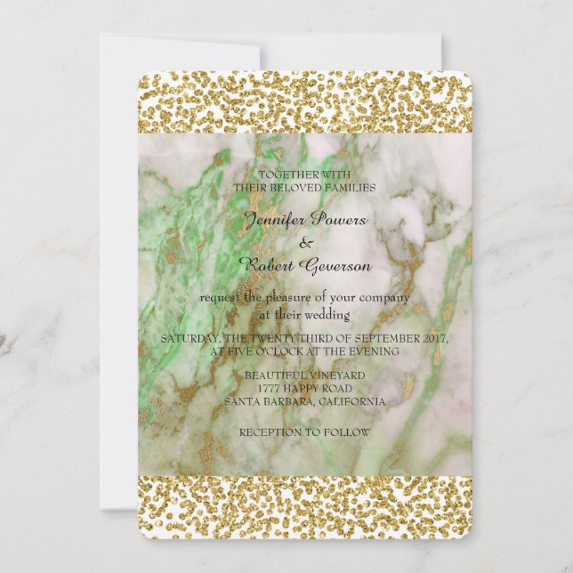 Invitación Boda Mint Green Golden Confetti (Anverso)