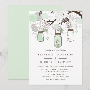 Invitación Boda Mint Green Hanging Mason Jars