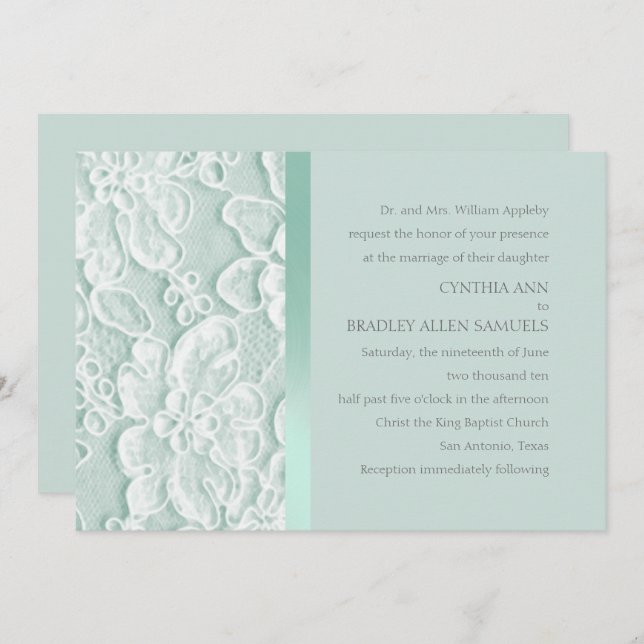Invitación Boda Mint Green Lace (Anverso / Reverso)