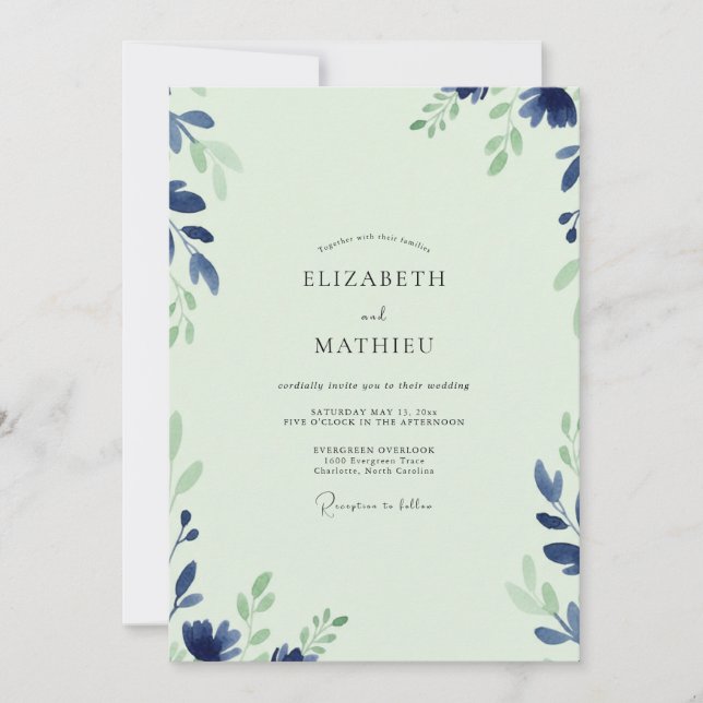 Invitación Boda Mint Indigo Frondoso (Anverso)