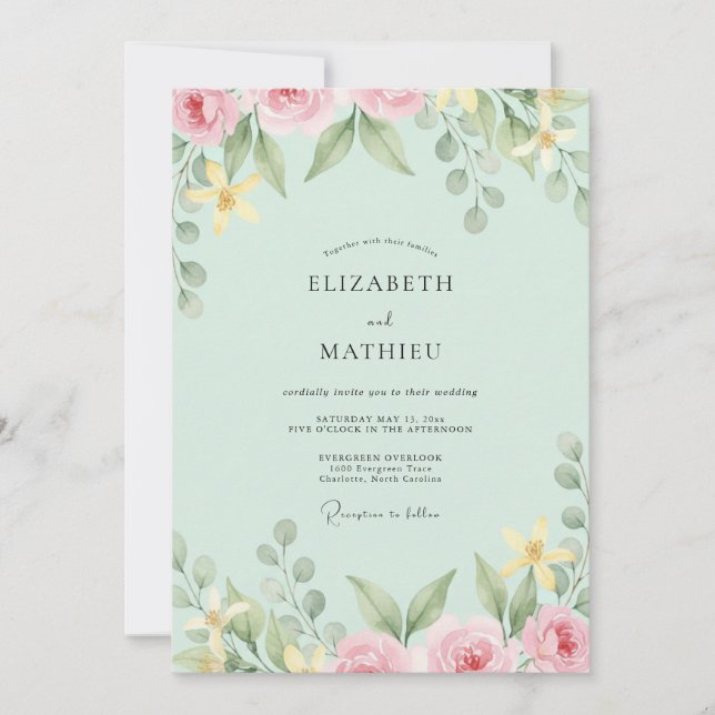 Invitación Boda Mint Pale Blush Hoja (Anverso)