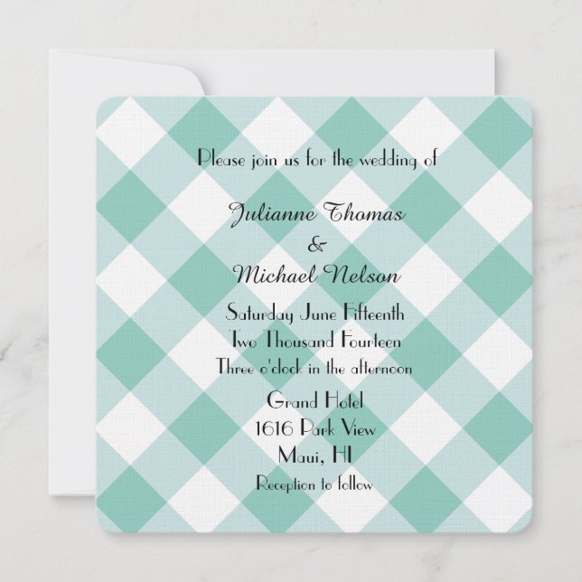 Invitación Boda Mint Plaid (Anverso)