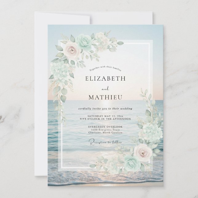 Invitación Boda Mint Sandy Leafy (Anverso)