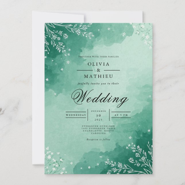 Invitación Boda Mint Watercolor Bloom (Anverso)
