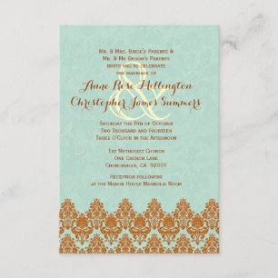 Invitación Boda Mint y Gold Lace y Grunge Damask V03