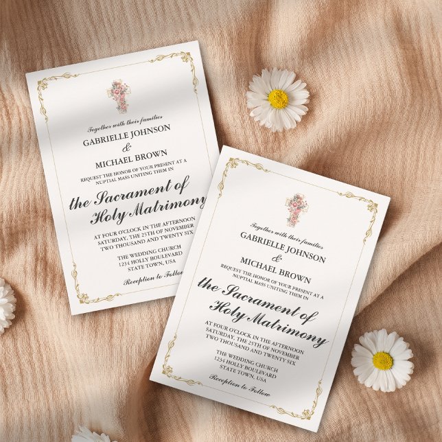 Invitación Boda Misa Nupcial Frontera Elegante Dorada Blanca (Subido por el creador)