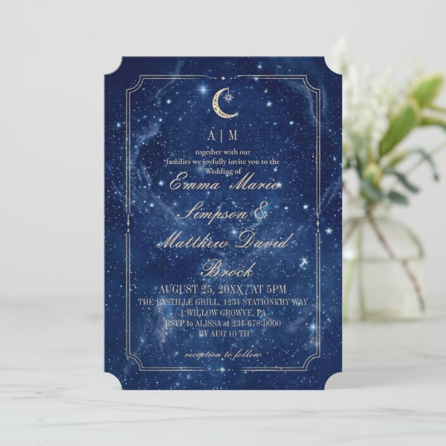 Invitación Boda Mística Azul Celeste   (Anverso de pie)