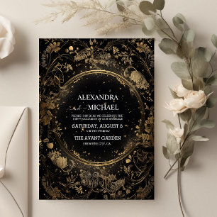 Invitación Boda Mística Celestial de Negro y Dorado
